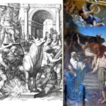 Baldassare Peruzzi tarafından resmedilen Phalaris’in idamı ve Sant’Eustachio Kilisesi’nden Eustace’ın idam edilişine dair Francesco Ferdinandi yapımı bir fresk
Engizisyonun en trajikomik işkence aleti olan Böğüren Boğa‘nın içine idam mahkumu olan kişi canlı iken konulur, sonrasında kapak kilitli duruma getirilip altındaki odunlar yakılırdı. Ateş harlanınca ısınan metal boğa içindeki mahkum çığlık atmaya başlar, bu da boğanın böğürme benzeri bir ses çıkarmasına sebep olurdu.
Engizisyon mahkemesi ise sesin şiddetine göre suçlunun ne kadar büyük bir suç işlediğine karar verir, şayet hiç bağırmadan ölürse ailesine suçlunun iyi bir Hristiyan olduğunu iletirdi. Böğüren Boğa