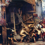 Edward Poynter imzası taşıyan 154.94cm x 189.23 cm ölçülerindeki yağlı boya tablo: Katapult(1868-1872) Katapult-Edward_Poynter