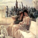 Lawrence Alma Tadema - Fısıldayan Öğlen(1896) Özel koleksiyonda yer alan eser, 39.3cm x56 cm ölçülerindedir. Fısıldayan Oglen